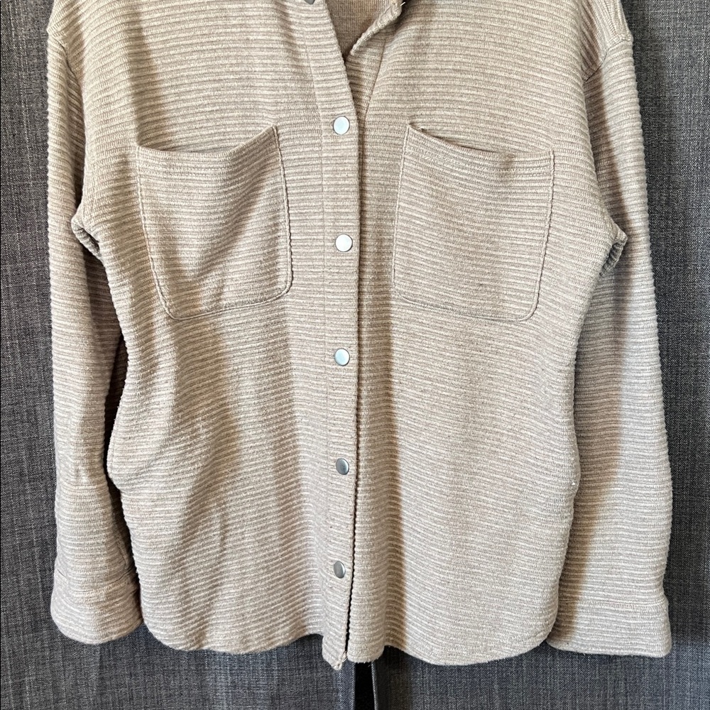 Thread & Supply Gray Beige Ribbed Button Down Coz… - image 3